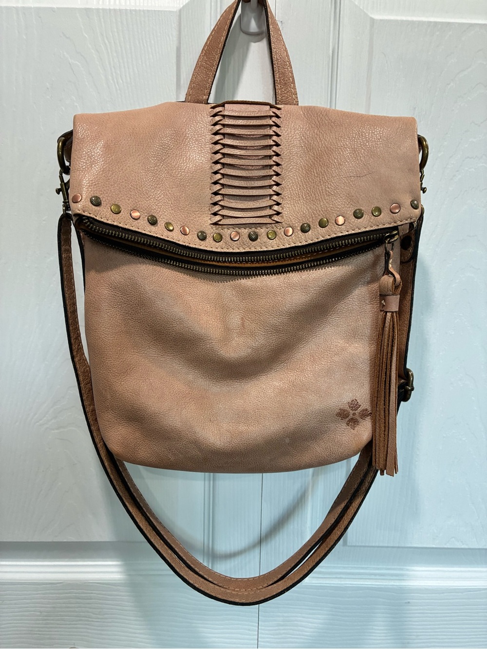 Patricia Nash Blush Tan Leather Convertible Bag with Tassel